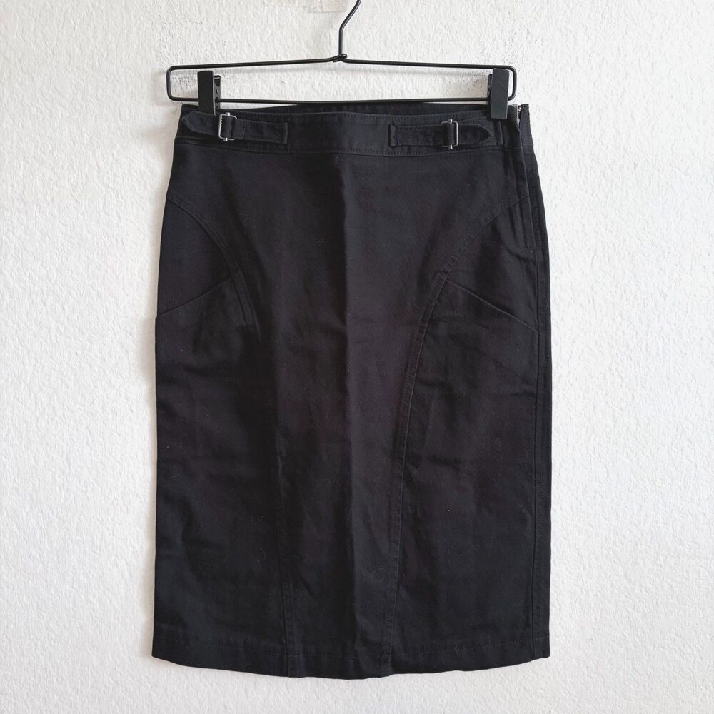 ARMANI EXCHANGE Vtg Y2K Cotton Utility Stretch Black Pencil Midi Skirt Womens 0